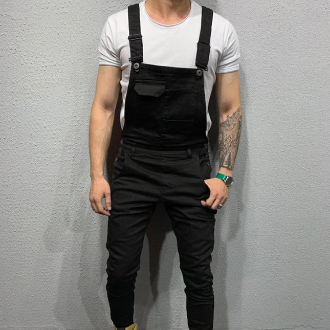 Men's Denim Overalls | Solid Color | Adjustable Straps | High-Quality Durable Fabric | Functional Pockets | Casual Outfits | Versatile Fashion | Classic Comfortable Fit | Everyday Wear