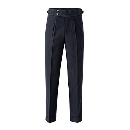 Men's British Style High Waist Straight Pants | Classic Wool Blend Trousers | Slim Fit Tailored Design | Durable Polyester & Spandex | Timeless Colors | Dry Clean Only | Versatile Formal & Casual Wear