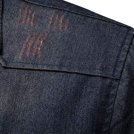 Men's Vintage Washed Denim Shirt | Distressed Lapel Design | Long Sleeve | Indigo Blue | Casual & Semi-Formal Versatility | Soft Cotton Fabric | Sizes S-2XL | Machine Washable