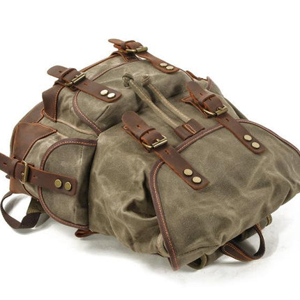 Vintage Men's Canvas Leather Backpack | Multi-Pocket | Outdoor | Casual | Durable Canvas | Leather Accents | Adjustable Straps | Versatile | Travel & Daily Use | Stylish Design | Secure Zipper Closure | Comfortable Carry