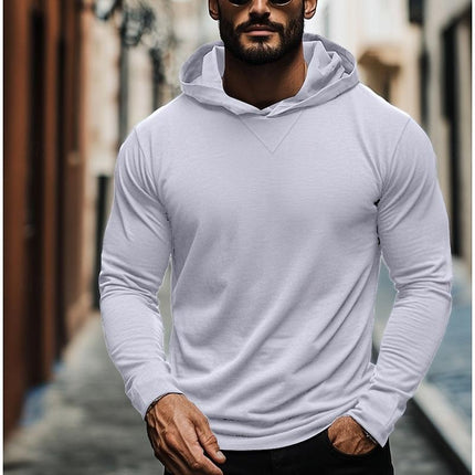 Men's Hooded Long Sleeve T-Shirt | Casual Solid Color | Relaxed Fit | Soft Cotton Blend | Pullover Style | Versatile Layering | Everyday Wear | Comfortable Hip-Length | Breathable Fabric