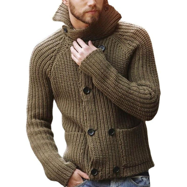 Men's Turtleneck Knit Cardigan | Long Sleeve | High Quality Material | Button Closure | Single Breasted | Loose Fit | Mid-Weight Stylish Sweater for Casual Occasions