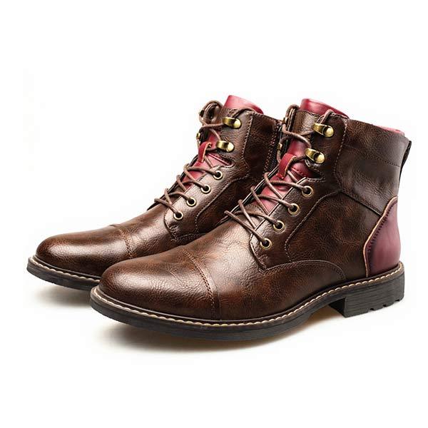 Men's Leather Patchwork Ankle Boots | Lace-Up Oxford Construction | Durable Rubber Sole | Medium Width | Breathable Leather Lining | Stylish Casual Footwear