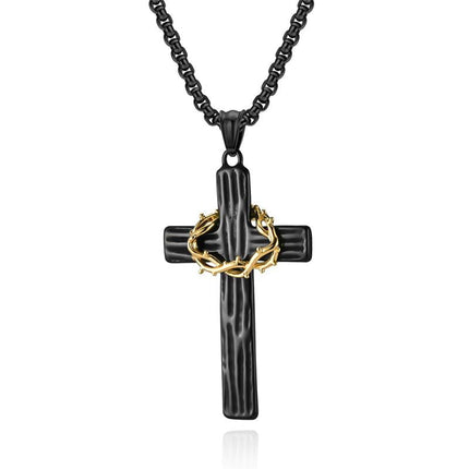 Vintage Wreath Cross Pendant Necklace | Casual Thorn Design | Unisex Jewelry Accessory | Antique Style Charm | Statement Necklace