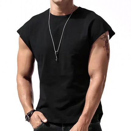 Men's Cotton Blend Loose Fit Sleeveless Sports T-Shirt | Round Neck Pullover | Breathable Workout Gym Tee | Casual Fitness Top | Summer Autumn Spring Activewear