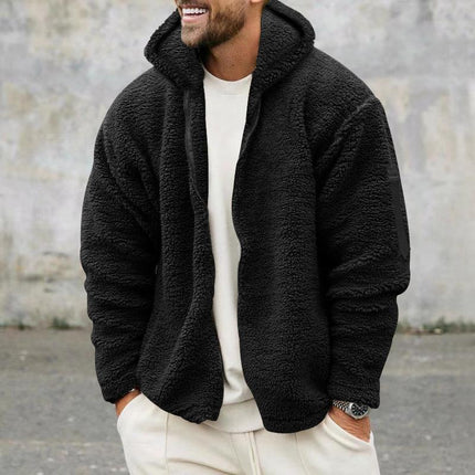 Men's Hooded Jacket | Solid Color | Double Fleece | Warm & Loose Fit | Outerwear | Winter Coat | Casual Style | Premium Insulation | Functional Pockets | Versatile Layering | Classic Design