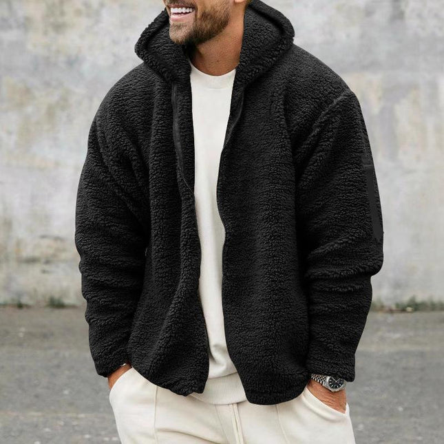 Men's Hooded Jacket | Solid Color | Double Fleece | Warm & Loose Fit | Outerwear | Winter Coat | Casual Style | Premium Insulation | Functional Pockets | Versatile Layering | Classic Design
