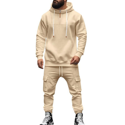 Men's Hooded Sweatshirt and Jogger Pants Set | Relaxed Fit | Adjustable Drawstring Hood | Full-Length Elastic Cuff Joggers | Soft Breathable Cotton Blend | Casual Sportswear Loungewear | Pockets
