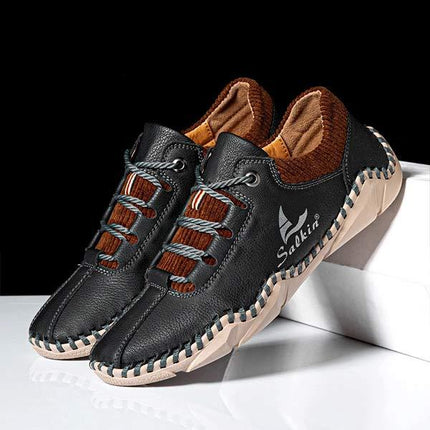 Men's Vintage Leather Casual Sneakers | Ultra Comfortable | Lace-Up | EVA Sockliner | Non-Slip Durable Outsole | Retro Style