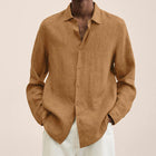 Men's Loose Fit Cotton Blend Shirt | Long Sleeve | Lapel Collar | Casual Wear | Multiple Seasons | Single Breasted | Versatile Style | Classic Dress Shirt