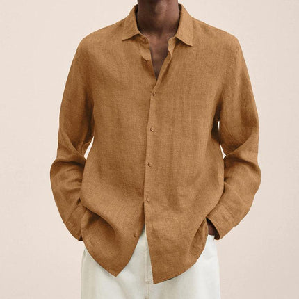 Men's Loose Fit Cotton Blend Shirt | Long Sleeve | Lapel Collar | Casual Wear | Multiple Seasons | Single Breasted | Versatile Style | Classic Dress Shirt