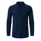 Men's Casual Long Sleeve Shirt | Cotton Linen Blend | Lace-up V-Neck | Breathable Lightweight | Relaxed Fit | Perfect for Beachwear or Travel | Comfortable and Stylish Wardrobe Essential