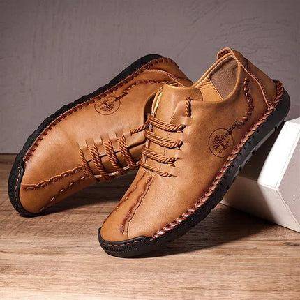 Men's Casual Vintage Leather Loafers | Hand Stitched | Flexible Rubber Sole | Medium Width Shoes