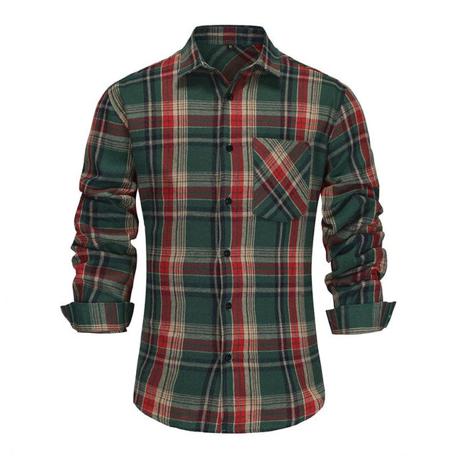 Men's Retro Long Sleeve Shirt | Christmas Plaid Lapel Casual Dress Top | Vintage Style | Comfortable Cotton Blend | Various Sizes | Men's Fashion | Classic Style
