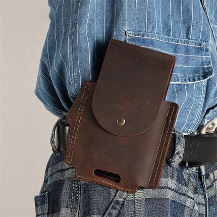 Vintage Leather Waist Bag | Phone Holder Waist Pack | Leather Hip Pouch | Hands-Free Travel Accessory