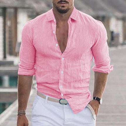 Men's Long Sleeve Casual Shirt | Solid Color | Lapel Collar | Cotton Blend | Comfortable Fit | Easy Care | Versatile Wardrobe Essential