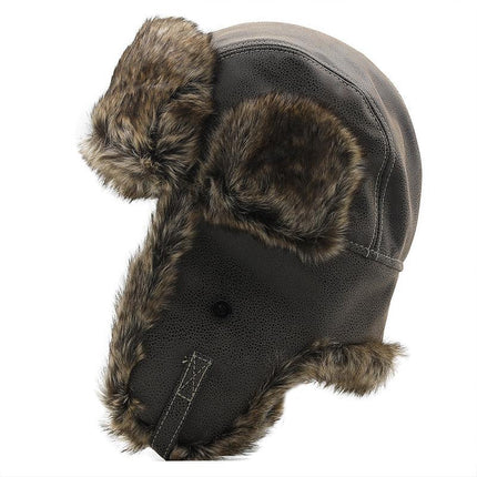 Men's Leather Hat | Warm Ear Protection | Winter Style | High-Quality Durable Material | Rugged Design | Adjustable Fit | Timeless Fashion | Comfortable Insulated Lining | Outdoor Adventures