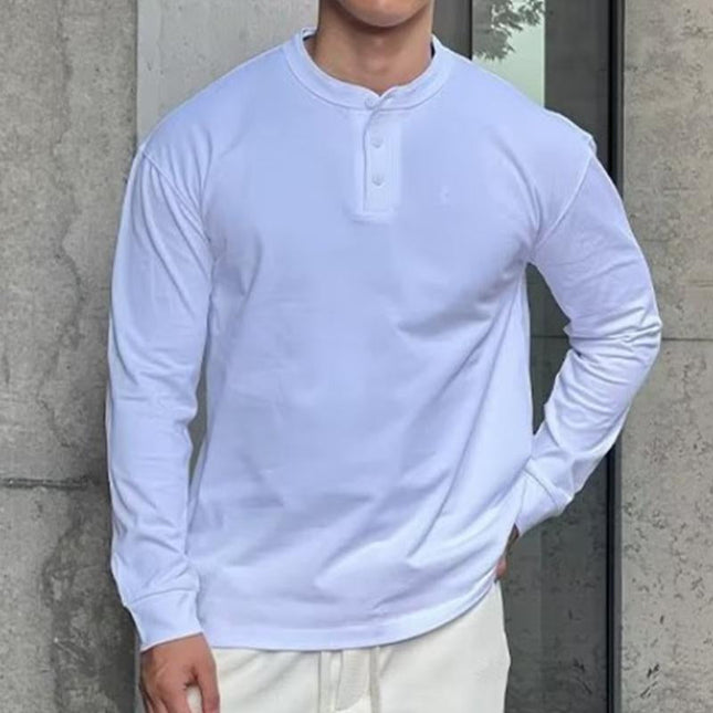 Men's Henley Long Sleeve T-Shirt | Vintage Casual Solid Color | 100% Cotton | Classic Button-Down Collar | Comfortable Fit | Breathable & Soft Fabric | Fashionable Wrinkle Resistant | Multiple Sizes Available