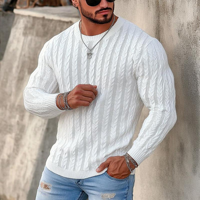 Men's Crew Neck Sweater | Twisted Knit Pattern | Long Sleeve | Solid Color | Soft High-Quality Fabric | Modern Casual Style | Breathable & Durable | Available in Various Sizes | Perfect for Layering