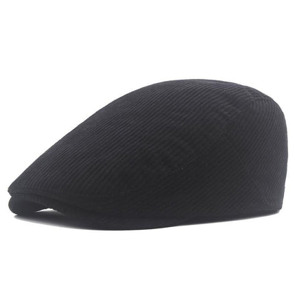 Men's Retro Corduroy Beret | British Style Flat Top Hat | Adjustable Cotton Short Brim | Four Seasons Wear