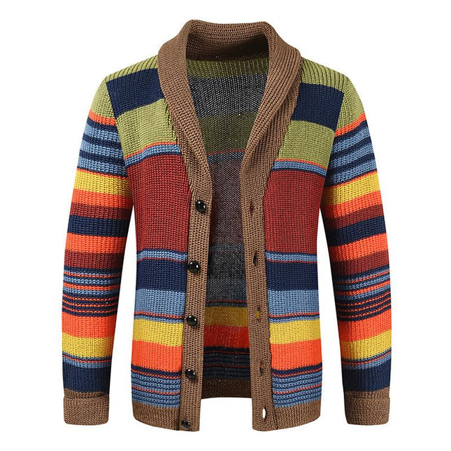 Men's Sweater Jacket | Colorblock Design | Lapel Collar | Button Closure | Soft Knit Fabric | Casual & Semi-Formal Wear | Comfortable Outerwear for All Seasons | Versatile Men's Fashion