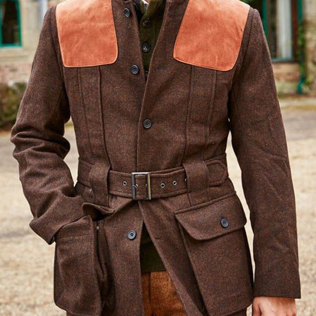 Suede Wool Panel Jacket | Patchwork Double Pocket | Lace-Up Design | Casual Outerwear | Vintage Modern Style | High-Quality Warmth | Bold Fashion Statement