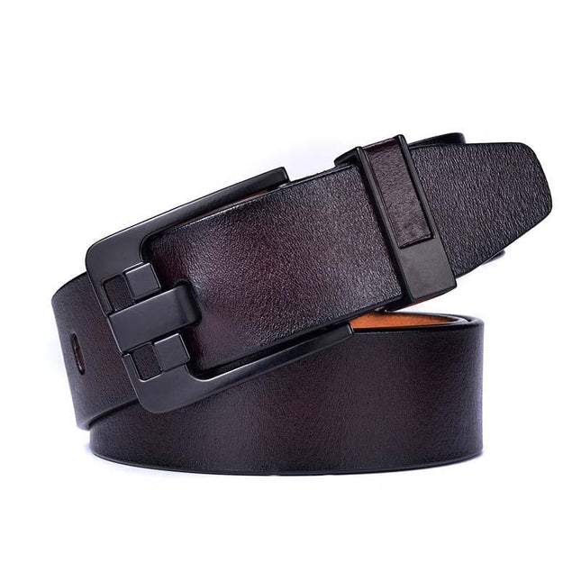 Men's Leather Belt | Pin Buckle | Two-Layer Cowhide | Paint Finish Surface | Square Alloy Buckle | Casual Style Accessories