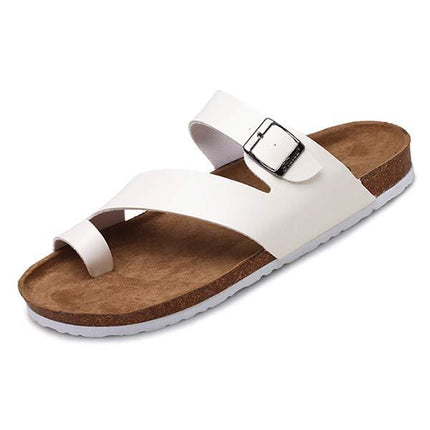Men's Beach Flip-Flops | Soft Leather Upper | Cork Midsole Support | Comfortable EVA Outsole | Casual Summer Sandals