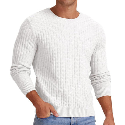 Men's Sweater | Waffle Knit | Solid Color | Crew Neck Pullover | Long Sleeve | Versatile Casual | Classic Fit | Breathable Soft Fabric | Available in Black Navy Grey Olive | Ideal for Layering | Comfortable Style