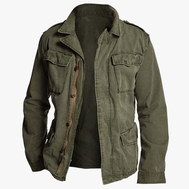 Men's Vintage Field Jacket | Casual Workwear Outerwear | Lapel Collar | Blended Fabric | Long Sleeve | Regular Fit | Washed Texture with Pockets | All Seasons | Spring Autumn Winter | Versatile Style