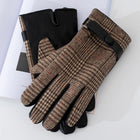 Men's Touch Screen PU Leather Gloves | Plaid Design | Plush Lining | Warm Winter Wear | Durable & Stylish | Smartphone Compatible | Snug Fit | Sophisticated Accessory | Cold Weather Men's Gloves