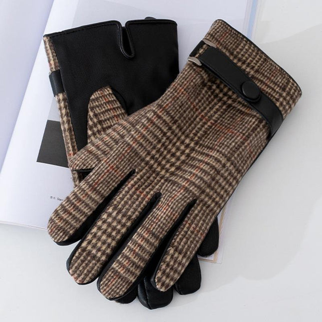 Men's Touch Screen PU Leather Gloves | Plaid Design | Plush Lining | Warm Winter Wear | Durable & Stylish | Smartphone Compatible | Snug Fit | Sophisticated Accessory | Cold Weather Men's Gloves