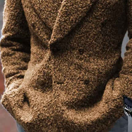 Vintage Lapel Blazer | Sherpa Contrast Stitching | Double Pocket | Casual Retro Style | Long Sleeves | Warm Sherpa Fabric | Versatile Outerwear | High-Quality Materials | Timeless Look | Various Sizes