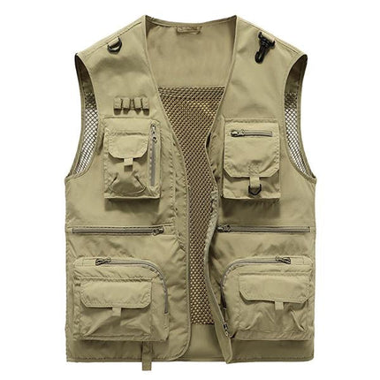 Men's Outdoor Quick-Drying Vest | Multi-Pocket | V-Neck | Zipper Closure | Removable Back | Mesh Patchwork | Breathable Lightweight Fabric | Ideal for Fishing, Cycling, Sports & Leisure Activities