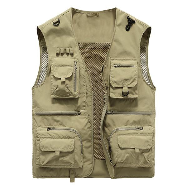 Men's Outdoor Quick-Drying Vest | Multi-Pocket | V-Neck | Zipper Closure | Removable Back | Mesh Patchwork | Breathable Lightweight Fabric | Ideal for Fishing, Cycling, Sports & Leisure Activities