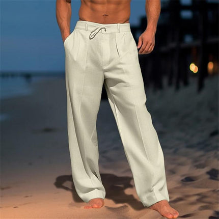 Men's Linen Beach Pants | Solid Color | Vacation Wear | Lightweight Breathable Fabric | Relaxed Fit | Drawstring Waist | Versatile Style | Tropical Comfort | Various Solid Colors | Sizes Available