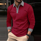 Men's Modern Fit Plaid Patchwork Polo Shirt | Long-Sleeve | Stylish Casual Wear