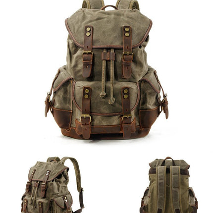 Vintage Men's Canvas Leather Backpack | Multi-Pocket | Outdoor | Casual | Durable Canvas | Leather Accents | Adjustable Straps | Versatile | Travel & Daily Use | Stylish Design | Secure Zipper Closure | Comfortable Carry
