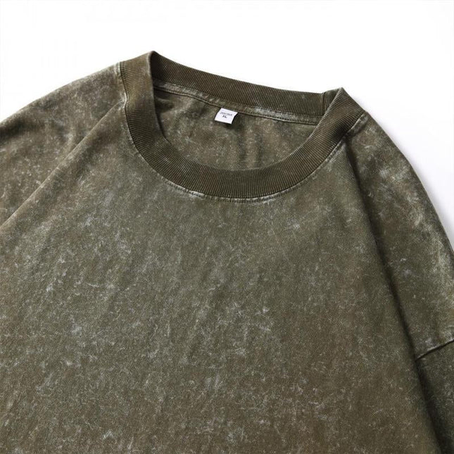 Men's Cotton Long Sleeve T-Shirt | Washed Distressed Vintage Look | Crewneck Casual Style | Soft & Breathable Premium Fabric | Perfect for Layering | Relaxed Fit | Ribbed Cuffs