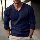 Men's V-Neck Solid Color Knitted Pullover Sweater | Long-Sleeved Casual Top | Soft Breathable Fabric | Versatile Style | Comfort Fit | Easy Care | Classic Timeless Design | Apparel for All Occasions