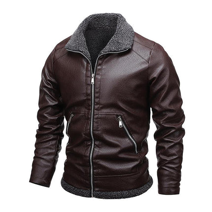 Men's Leather Jacket | Fur Lined | Plus Velvet Thickening | Luxurious Warm Outerwear | Premium Quality | Stylish Winter Coat | Water Resistant | Windproof | Tailored Fit | Zippered Front | Functional Pockets