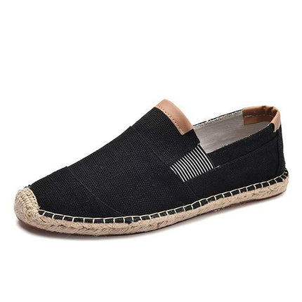Men's Slip-On Linen Canvas Shoes | Casual Fisherman Style | Exposed Gore | Hemp Rope Sole | Comfortable Footwear