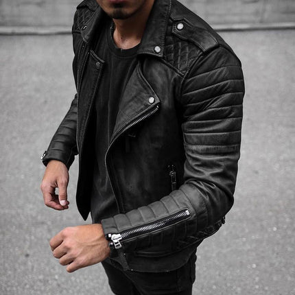 Men's Vintage Style Windproof Motorcycle Jacket | Slim Lapel | Padded Warmth | Zipper Closure | Outerwear for Cold Weather | Timeless Design | Durable Stitching | Versatile Casual Wear