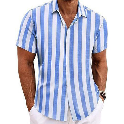 Men's Striped Short Sleeve Shirt | Lapel Collar | Casual Lightweight Fabric | Relaxed Fit | Comfortable Summer Wear | Breathable Easy-Care Design | Button Closure | Versatile Warm Weather Fashion