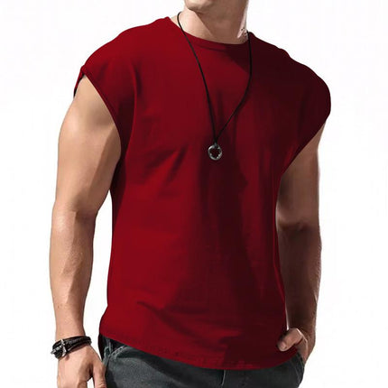 Men's Cotton Blend Loose Fit Sleeveless Sports T-Shirt | Round Neck Pullover | Breathable Workout Gym Tee | Casual Fitness Top | Summer Autumn Spring Activewear