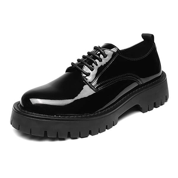 Men's Platform Lace Up Dress Shoes | Patent Leather Upper | Stylish Toe Oxfords | Blind Eyelets | Leather Linings | Durable Rubber Sole