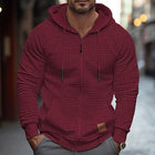 Men's Hooded Jacket | Solid Color | Waffle Fabric | Long Sleeve | Cozy Hood | Comfortable Outerwear | Stylish Design | Casual and Transitional Wear | Ideal for Cooler Weather | Versatile Wardrobe Staple