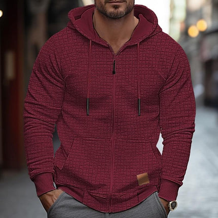 Men's Hooded Jacket | Solid Color | Waffle Fabric | Long Sleeve | Cozy Hood | Comfortable Outerwear | Stylish Design | Casual and Transitional Wear | Ideal for Cooler Weather | Versatile Wardrobe Staple