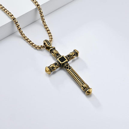 Retro Stylish Cross Necklace | Casual Pendant | Unique Jewelry for Him | Statement Accessory