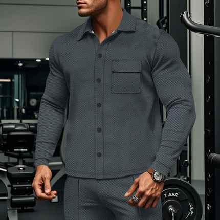 Men's Twill Fabric Lapel Collar Long Sleeve Shirt Jacket | Single Breasted Casual Outerwear | Relaxed Fit with Buttoned Cuffs and Functional Pockets | Versatile Layering Piece for Transitional Seasons